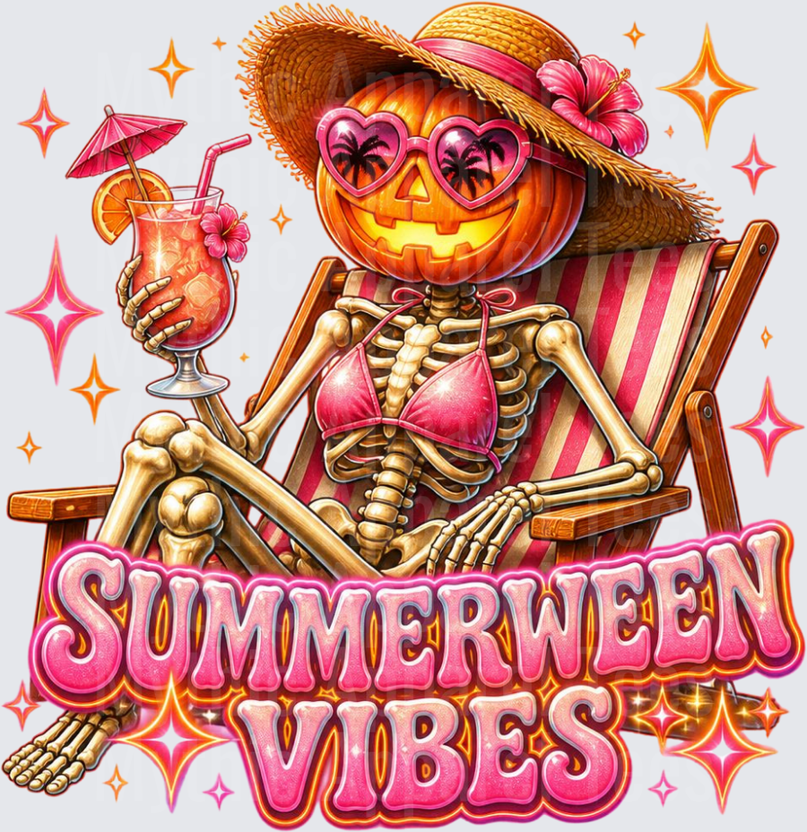 Halloween Summerween Vibes Skeleton Jack-O-Lantern Beach