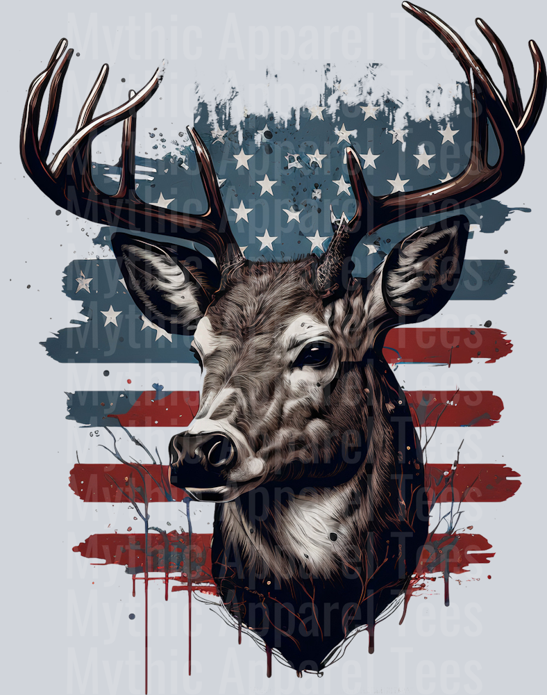 American Flag Deer head mounted DTF Hunter Transfers