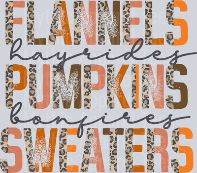 Flannels Hayrides Pumpkins Bonfires Sweaters DTF Fall Transfers
