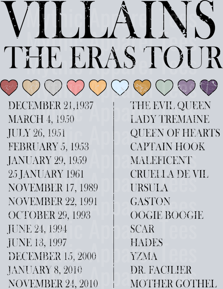 Villains The Eras Tour Taylor Swift Playoff DTF Disney Villains Transfers