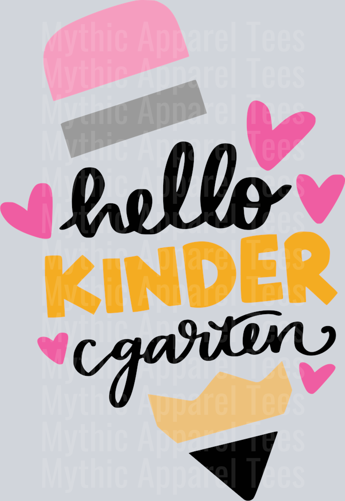 1. Hello Kindergarten Pencil with Hearts DTF Back To School Transfers