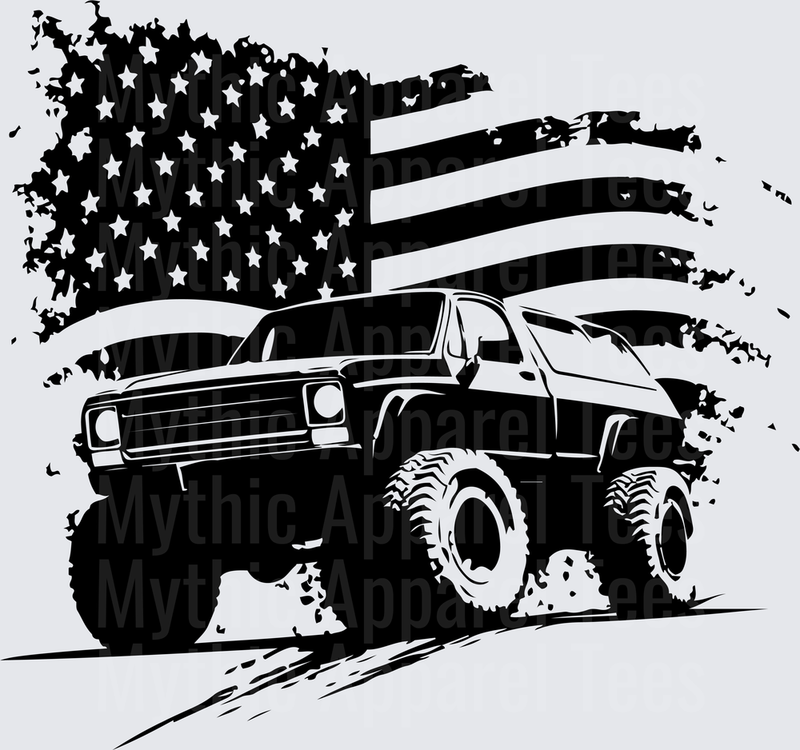 Off Road Jeep Lifted Mud Truck Distressed American Flag