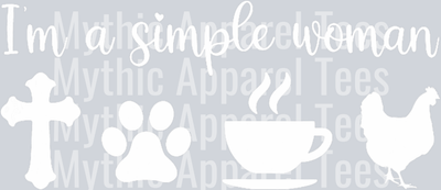 Im a simple woman coffee paw print cross and heart DTF Coffee Transfers