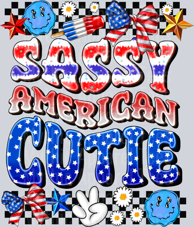 Sassy American Cutie Checkers and Smiley Faces 4th of July DTF Patriotic Transfers