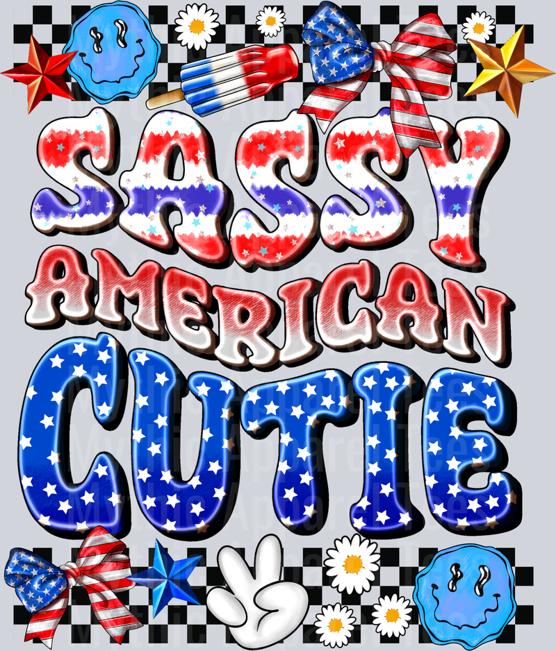 Sassy American Cutie Checkers and Smiley Faces 4th of July DTF Patriotic Transfers