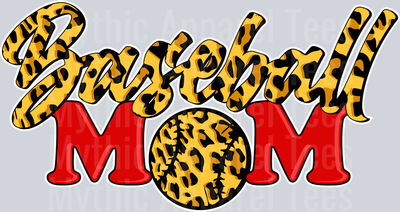 baseball Mom yellow animal print red letters DTF Baseball Transfers