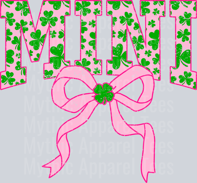 Pink Shamrock Mini Bow St Patrick's Day College Font Floral and shamrock pattern