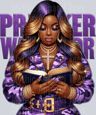Girl with open bible 5 PW Purple Prayer Warrior DTF Religious Transfers