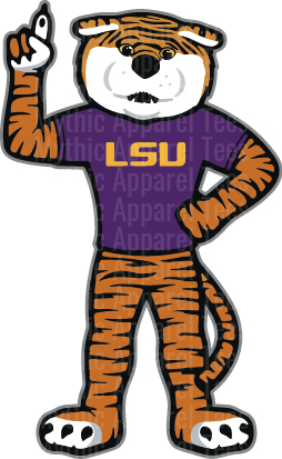 LSU Tigers Mike the Tiger Mascot Pointing Number One Finger Up Purple Gold Spirit