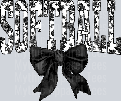 Black Softball School Spirit & Sports College Font Floral Pattern