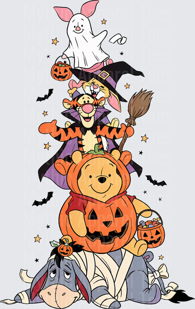 Winnie the Pooh and Friends Halloween Costume Tower Stack with Piglet Ghost Tigger Vampire Roo Witch Eeyore Mummy and Pumpkin Jack-o-Lantern Trick or Treat