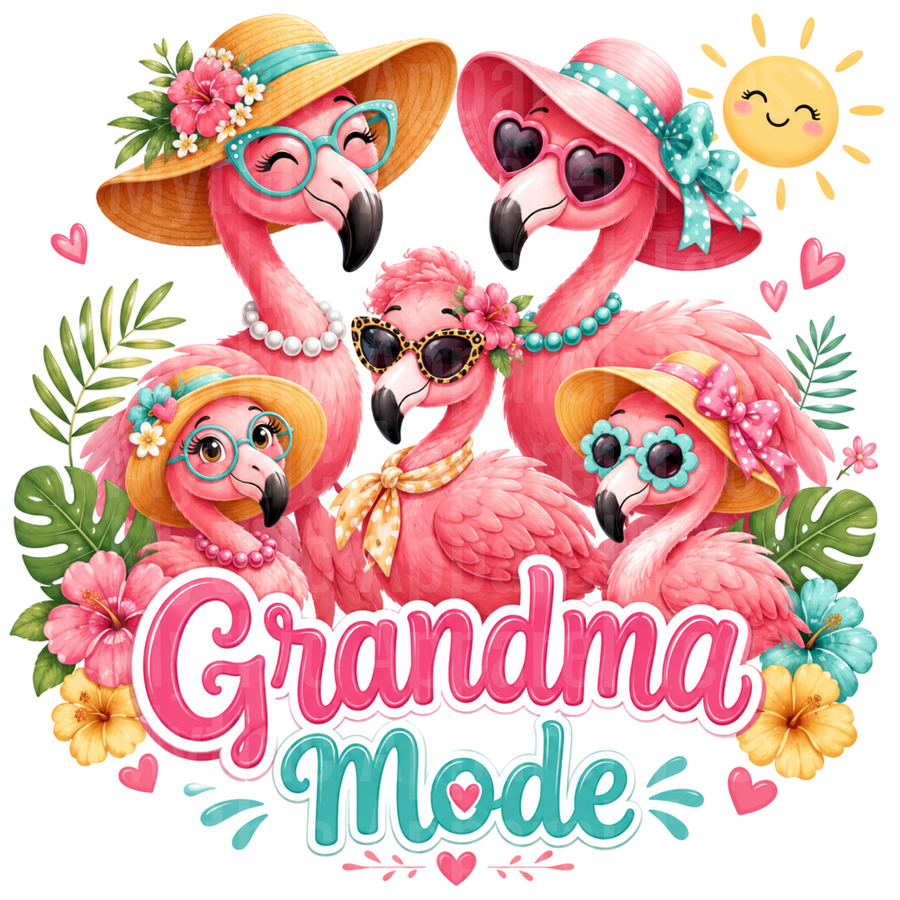 Flamingos Grandma Mode Tropical Summer Squad With Sunglasses