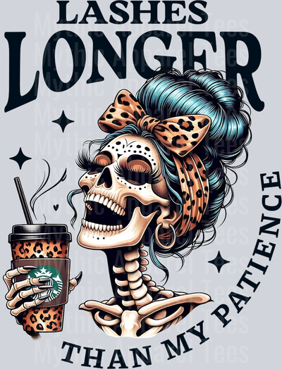Lashes Longer than my patience Black DTF Skull Transfers