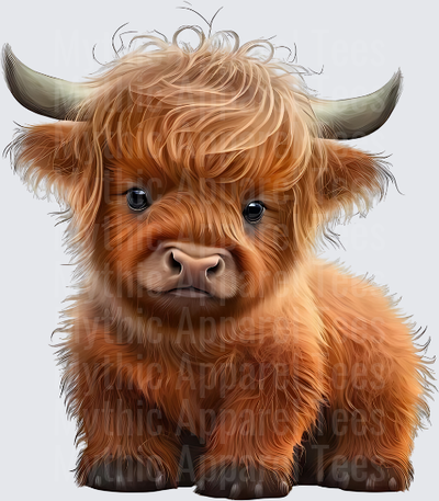 Highland Christmas Cow Fluffy Baby Calf Cute Illustrated