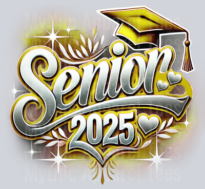 005 Senior 2025 Airbrushed Gold DTF 2025 Senior Graduation Transfers