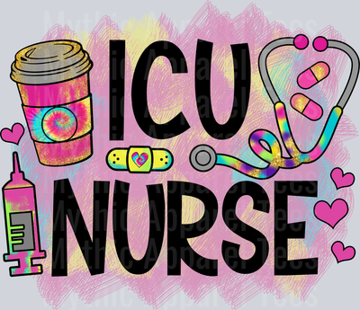 ICU Nurse light pink background  DTF Nurse Transfers