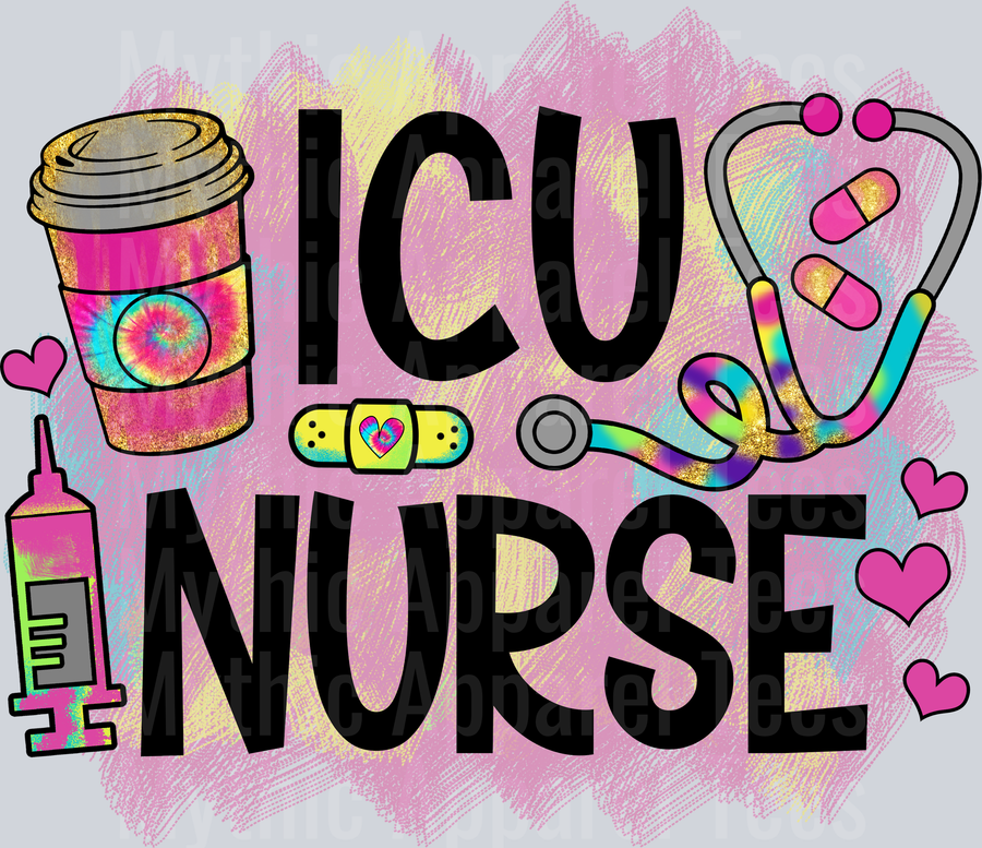 ICU Nurse light pink background  DTF Nurse Transfers