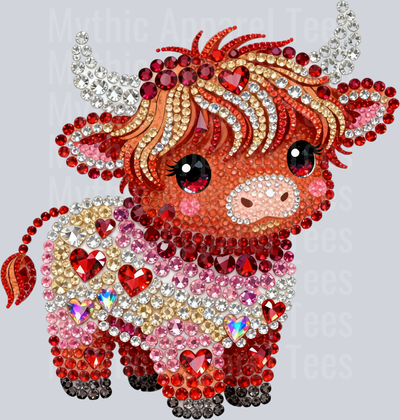 AZ701 Faux Rhinestone Valentines Day Highland Cow