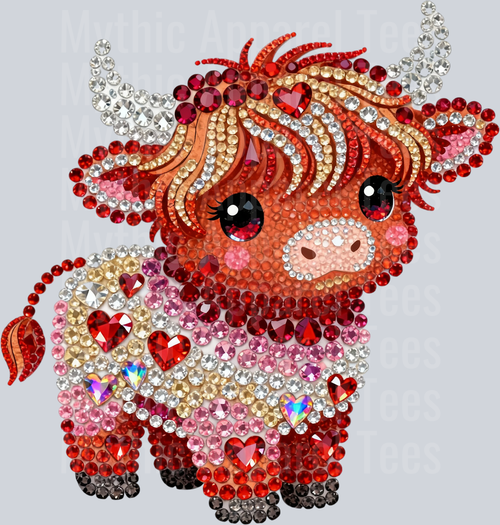 AZ701 Faux Rhinestone Valentines Day Highland Cow