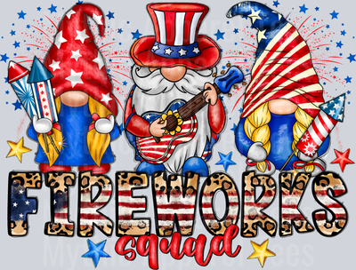 Fireworks Squad Gnome 4th of july DTF Patriotic Transfers