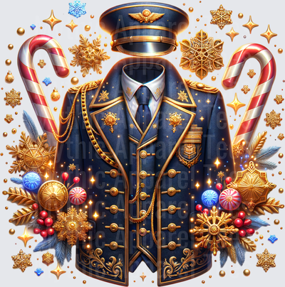 Polar Express Train Conductor Uniform Christmas Holiday Gold Snowflakes Candy Canes Festive Design