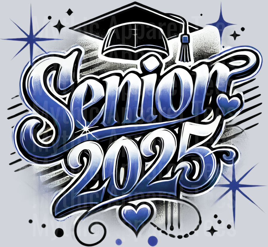 004 Senior 2025 Airbrushed Navy Blue DTF 2025 Senior Graduation Transfers