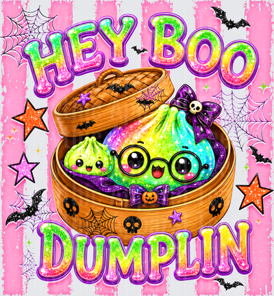 Neoh Hey Boo Dumplin Kawaii Halloween Cute Ghost Dumplings in Bamboo Steamer Basket Rainbow Glitter Spooky