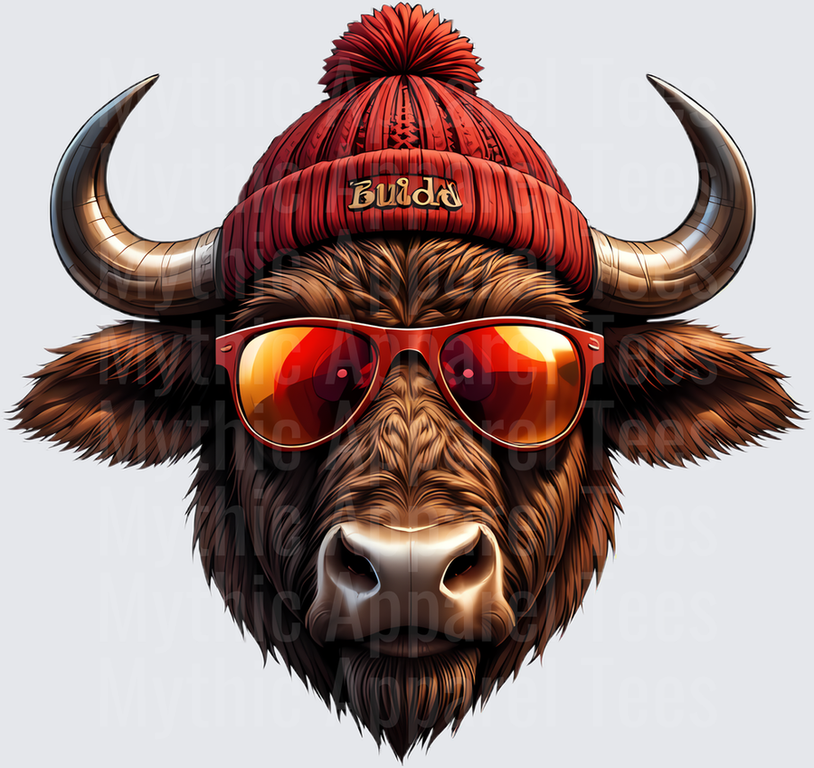 NFL Mascots Cool Buffalo Bison Red Pom Beanie Sunglasses