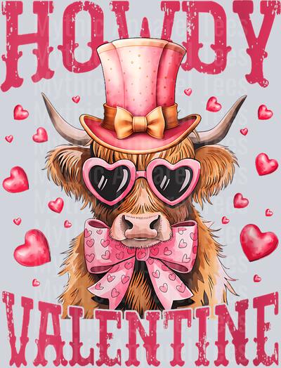 243 Womens Funny Highland Cow Valentine Cute Western Heart Sunglasses V-Neck T-Shirt