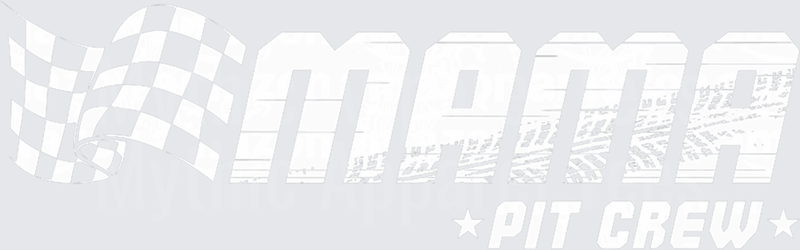 Mama Pit Crew Bold Italic Racing Typography with Checkered Flag and Stars