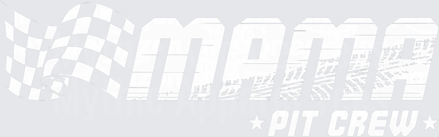 Mama Pit Crew Bold Italic Racing Typography with Checkered Flag and Stars