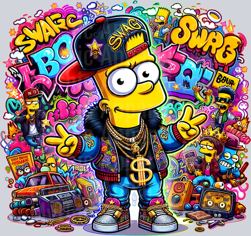 Bart Simpson Big Chain Graffiti DTF Pop Culture Transfers