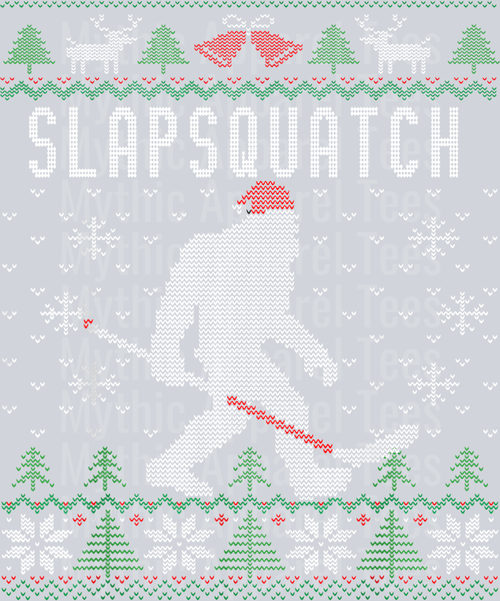 34 Slapsquatch  Christmas Hockey Sasquatch  Bigfoot T-Shirt