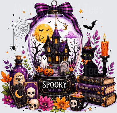 Halloween Spooky Season Snow Globe Haunted House Black Cat