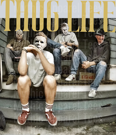 Gold Letters THUG LIFE Freddy Krueger Jason Vorhees Michael Myers Pennywise Gangster Pose Horror Movie DTF Thug Life Transfers