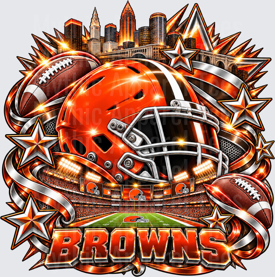 Cleveland Browns Orange Helmet Stadium Skyline Glowing Stars Football Fan Design