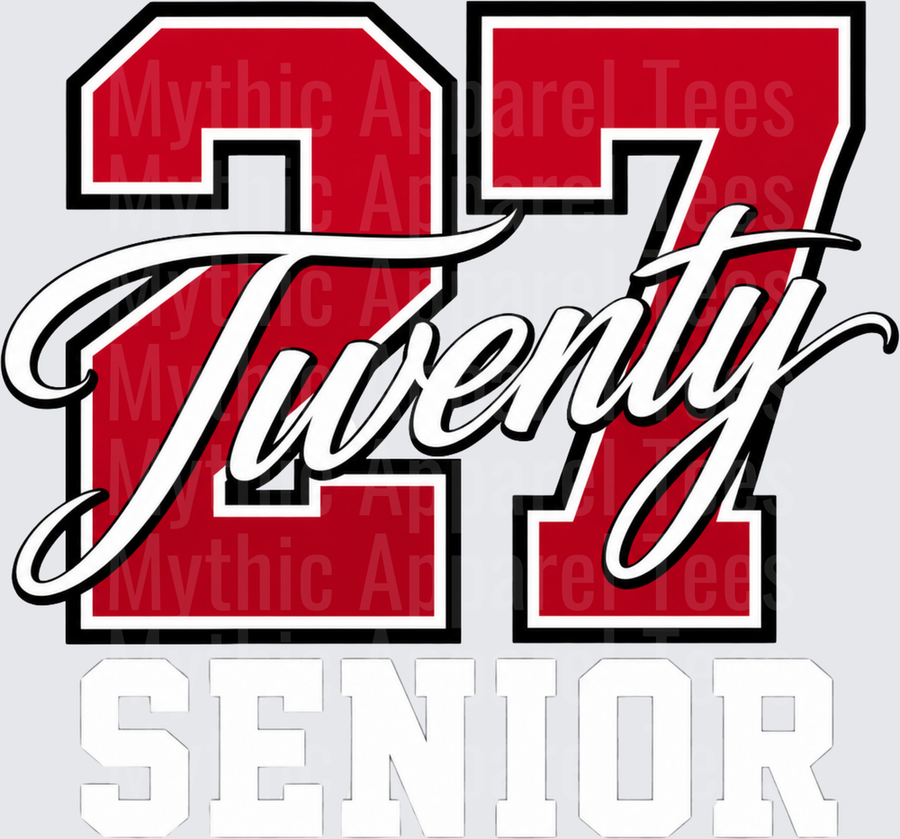 Class of 2027 Twenty Seven Senior Bold Red Varsity Letter Design