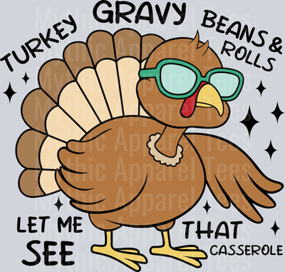 Turkey Gravy Beans And Rolls Let Me See That Casserole DTF Thanksgiving Transfers