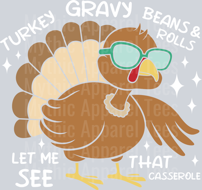 Turkey Gravy Beans And Rolls Let Me See That Casserole 2 DTF Thanksgiving Transfers