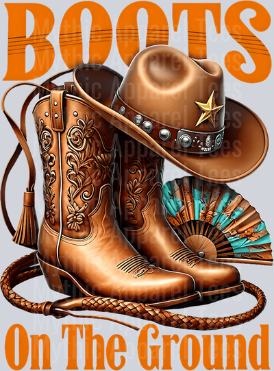 Brown Sheriff hat Cowboy cowgirl Boots on the ground Fan DTF Western Transfers