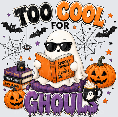 Too Cool For Ghouls Sunglasses Ghost Reading Spooky Stories Book Halloween