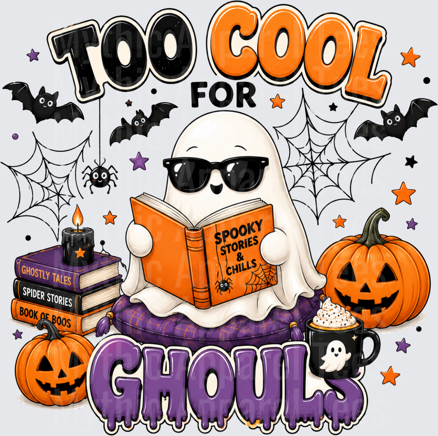 Too Cool For Ghouls Sunglasses Ghost Reading Spooky Stories Book Halloween
