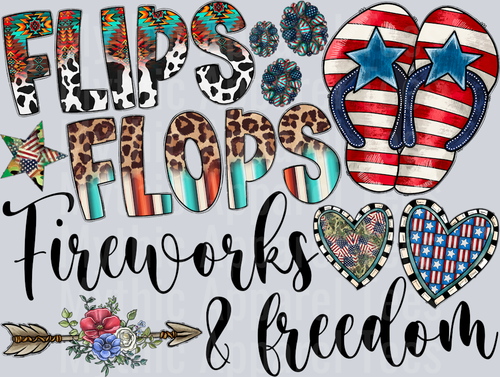 Flips Flops Fireworks and Freedom Patriotic 4th of july Western