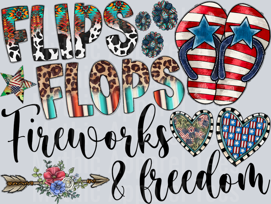 Flips Flops Fireworks and Freedom Patriotic 4th of july Western