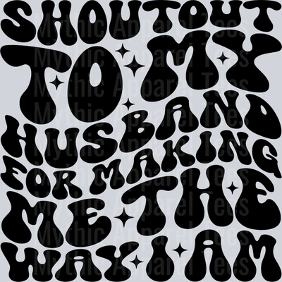 Shoutout To My Husband Pocket Funny Wavy Retro Words Black