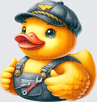 Rubber Duck in Uniform Mechanic Overalls and Engineer Cap with Tools