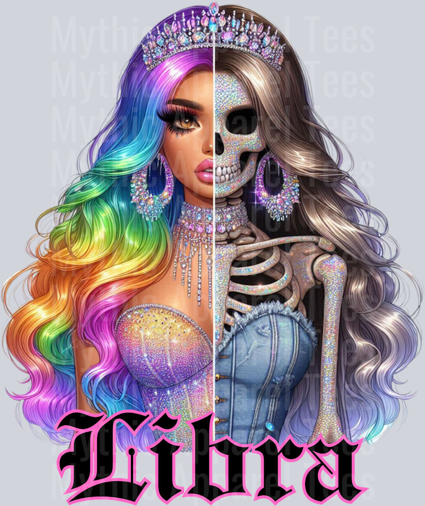 Libra Glam Skull Girl Horoscope DTF Zodiac Sign Transfers