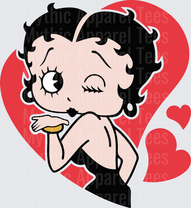 Betty Boop Winking Blowing a Kiss Red Heart Valentine Love Design