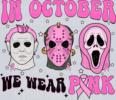 In October We Wear Pink Breast Cancer Awareness Horror Movie Characters Jason Scream and Michael 2