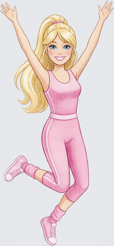 Toy Story 5 Barbie Jumping Pink Workout Outfit Watercolor